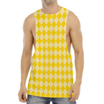 Yellow Harlequin Pattern Print Men's Muscle Tank Top