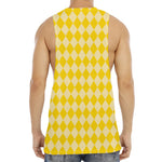Yellow Harlequin Pattern Print Men's Muscle Tank Top