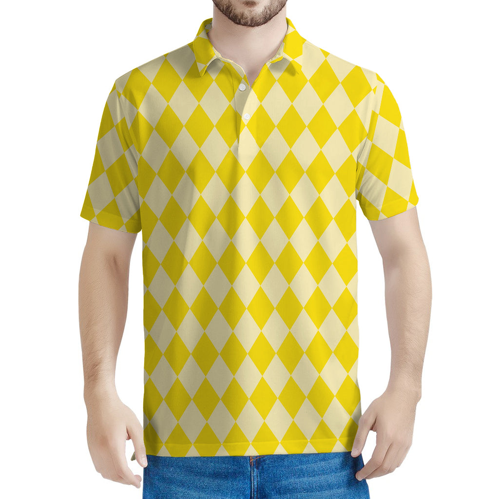 Yellow Harlequin Pattern Print Men's Polo Shirt