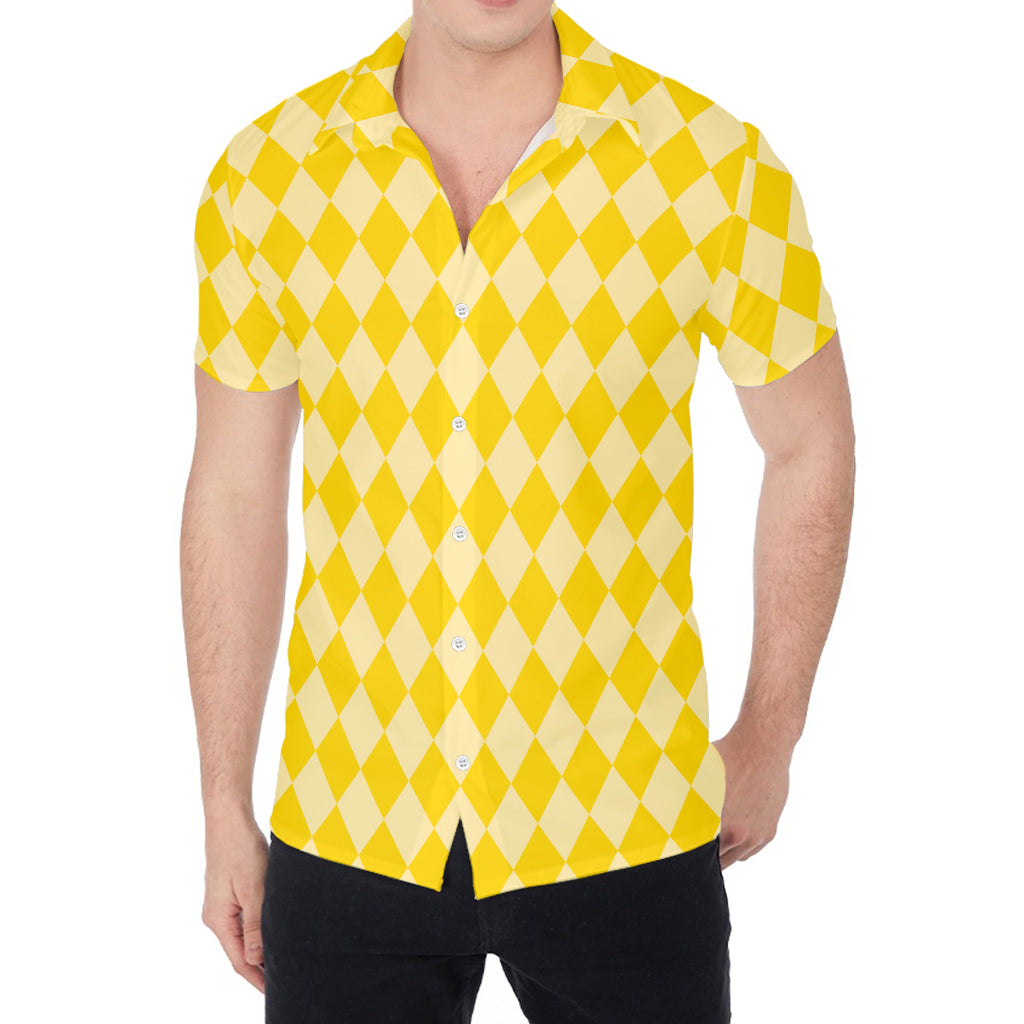 Yellow Harlequin Pattern Print Men's Shirt