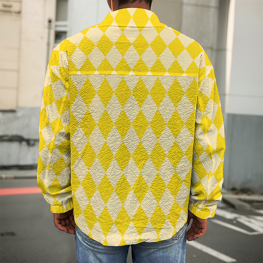 Yellow Harlequin Pattern Print Men's Shirt Jacket
