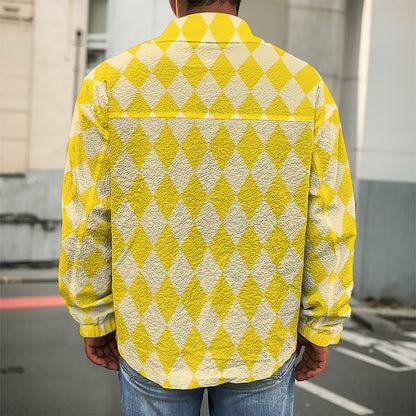 Yellow Harlequin Pattern Print Men's Shirt Jacket