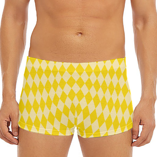 Yellow Harlequin Pattern Print Men's Short Boxer Briefs