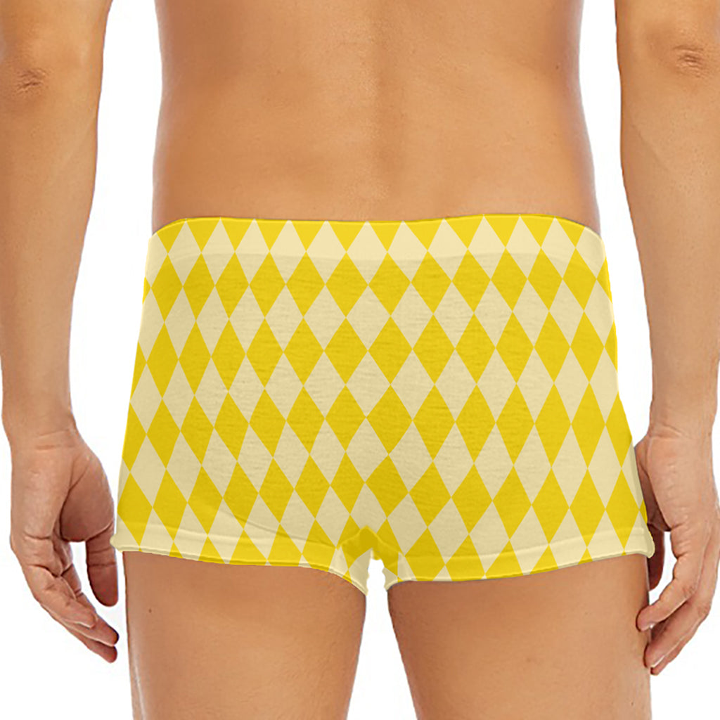 Yellow Harlequin Pattern Print Men's Short Boxer Briefs