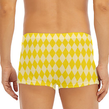 Yellow Harlequin Pattern Print Men's Short Boxer Briefs