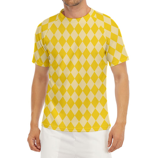 Yellow Harlequin Pattern Print Men's Short Sleeve Rash Guard