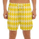 Yellow Harlequin Pattern Print Men's Split Running Shorts
