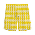 Yellow Harlequin Pattern Print Men's Athletic Shorts