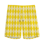 Yellow Harlequin Pattern Print Men's Sports Shorts