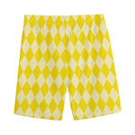 Yellow Harlequin Pattern Print Men's Sports Shorts