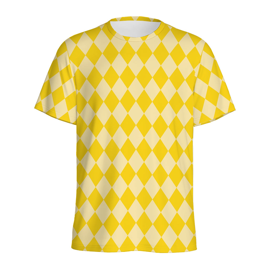 Yellow Harlequin Pattern Print Men's Sports T-Shirt