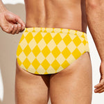 Yellow Harlequin Pattern Print Men's Swim Briefs