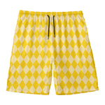 Yellow Harlequin Pattern Print Men's Swim Trunks