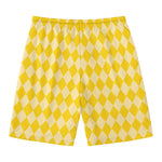 Yellow Harlequin Pattern Print Men's Swim Trunks