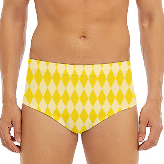 Yellow Harlequin Pattern Print Men's Triangle Swim Briefs