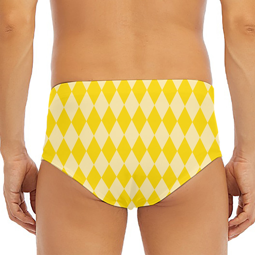 Yellow Harlequin Pattern Print Men's Triangle Swim Briefs
