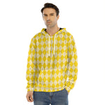 Yellow Harlequin Pattern Print Men's Velvet Pullover Hoodie