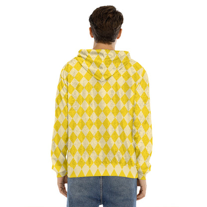 Yellow Harlequin Pattern Print Men's Velvet Pullover Hoodie