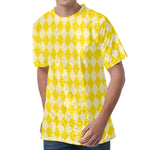 Yellow Harlequin Pattern Print Men's Velvet T-Shirt