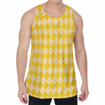 Yellow Harlequin Pattern Print Men's Velvet Tank Top