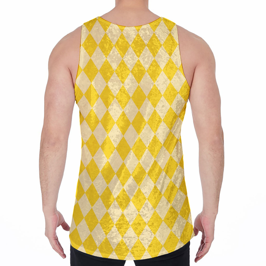 Yellow Harlequin Pattern Print Men's Velvet Tank Top