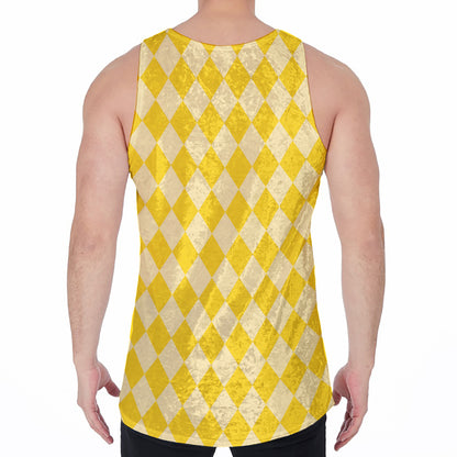 Yellow Harlequin Pattern Print Men's Velvet Tank Top