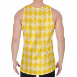 Yellow Harlequin Pattern Print Men's Velvet Tank Top
