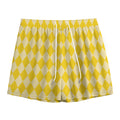 Yellow Harlequin Pattern Print Mesh Shorts