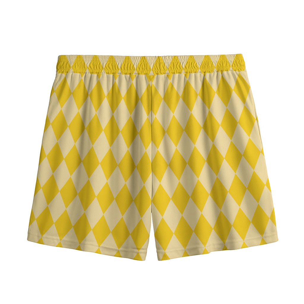 Yellow Harlequin Pattern Print Mesh Shorts