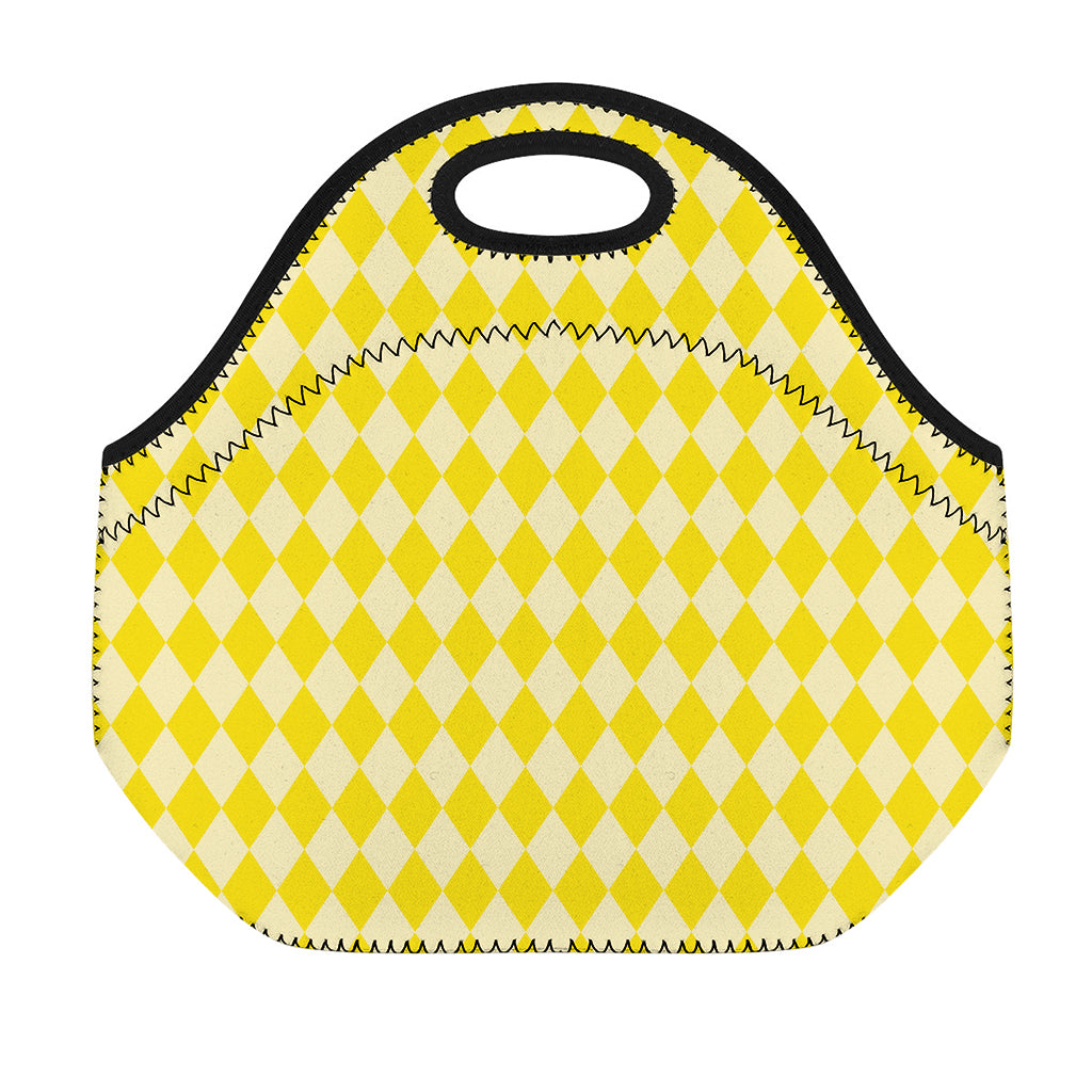 Yellow Harlequin Pattern Print Neoprene Lunch Bag