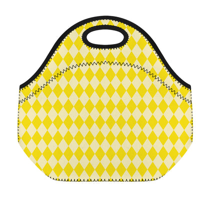 Yellow Harlequin Pattern Print Neoprene Lunch Bag