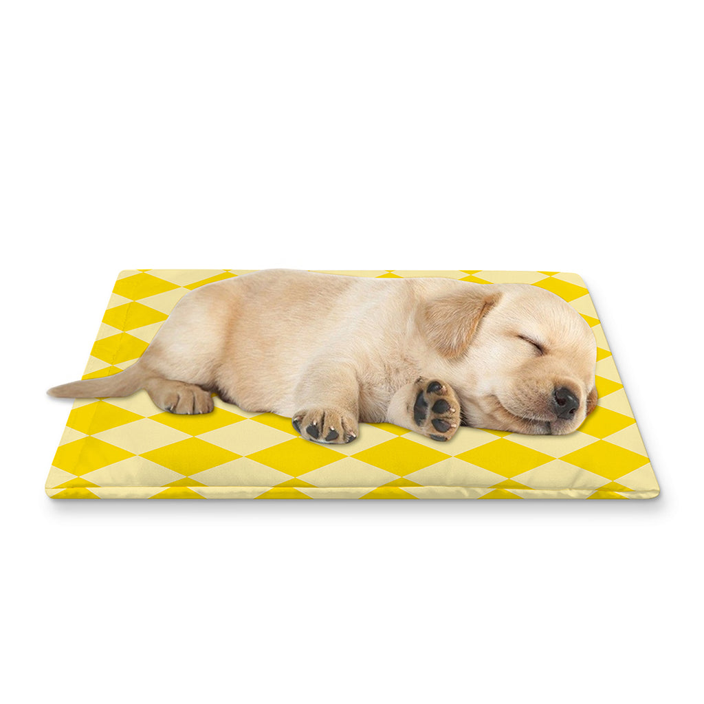 Yellow Harlequin Pattern Print Pet Cooling Mat Cover