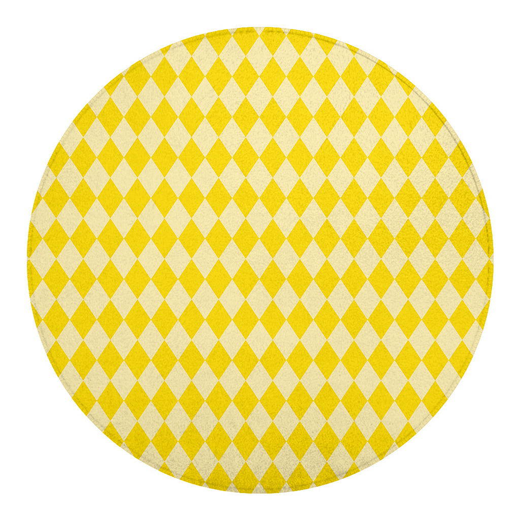 Yellow Harlequin Pattern Print Round Blanket