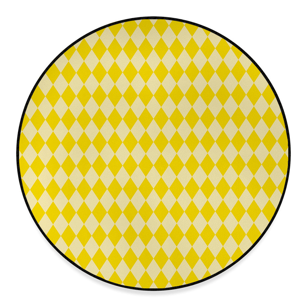 Yellow Harlequin Pattern Print Round Floor Mat