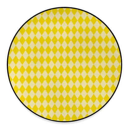 Yellow Harlequin Pattern Print Round Floor Mat