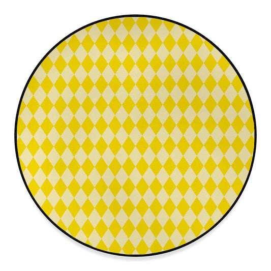 Yellow Harlequin Pattern Print Round Floor Mat