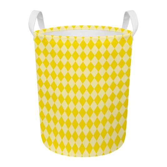 Yellow Harlequin Pattern Print Round Laundry Basket