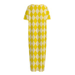 Yellow Harlequin Pattern Print Short Sleeve Long Nightdress