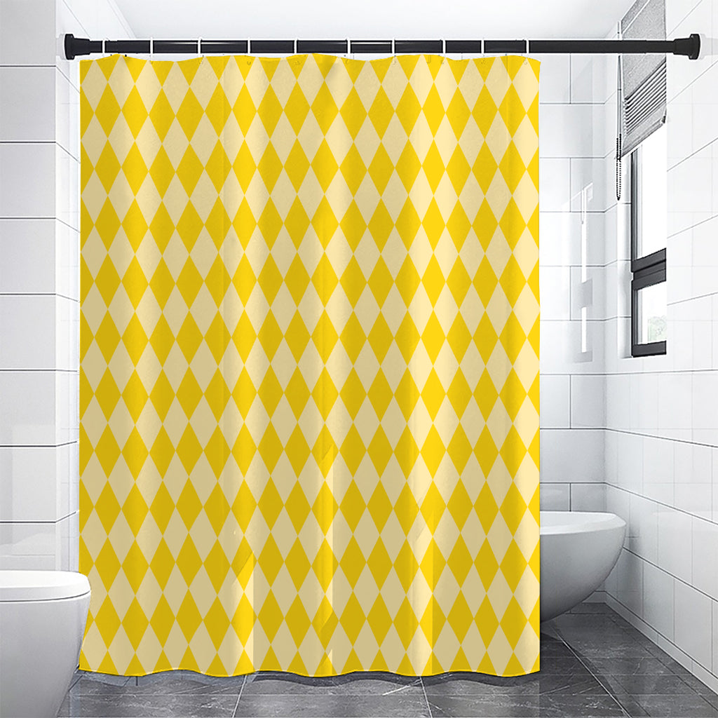 Yellow Harlequin Pattern Print Shower Curtain