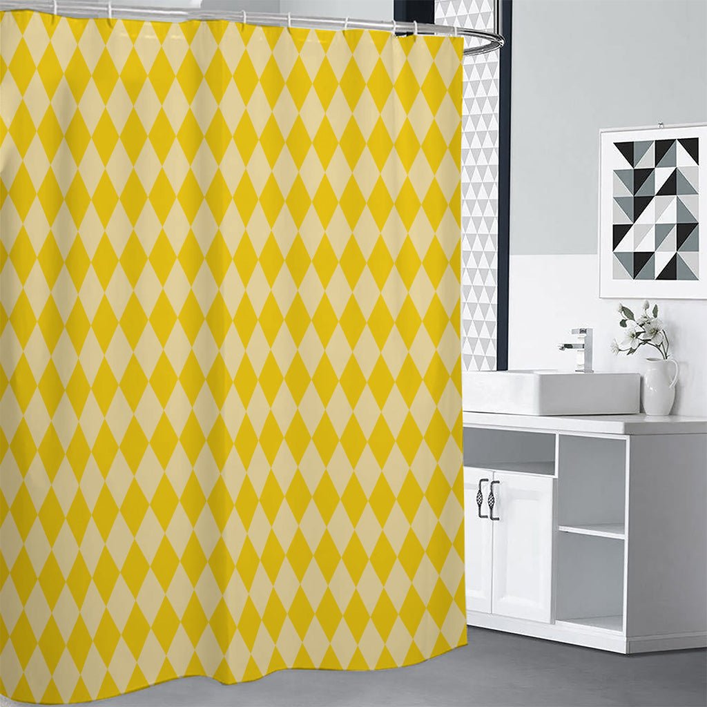 Yellow Harlequin Pattern Print Shower Curtain