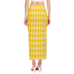 Yellow Harlequin Pattern Print Side Slit Maxi Skirt