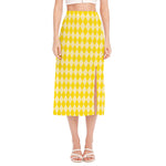 Yellow Harlequin Pattern Print Side Slit Midi Skirt