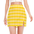 Yellow Harlequin Pattern Print Side Slit Mini Skirt