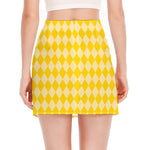 Yellow Harlequin Pattern Print Side Slit Mini Skirt