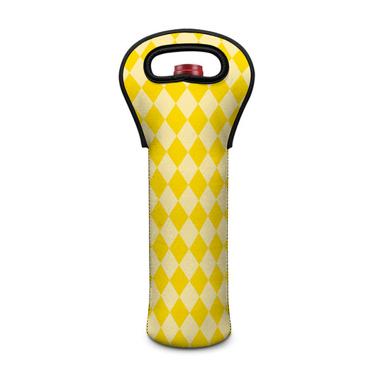 Yellow Harlequin Pattern Print Single Neoprene Wine Tote