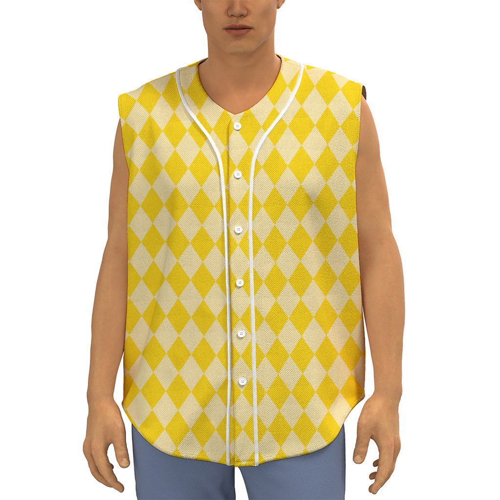 Yellow Harlequin Pattern Print Sleeveless Baseball Jersey