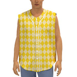 Yellow Harlequin Pattern Print Sleeveless Baseball Jersey