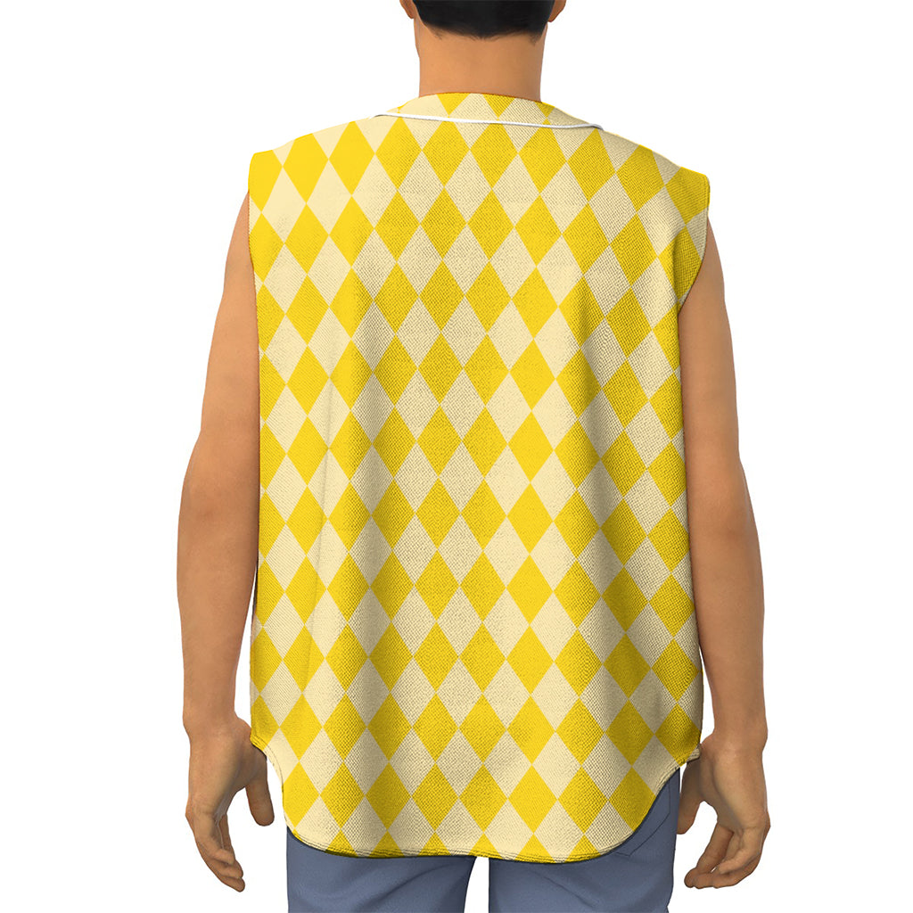 Yellow Harlequin Pattern Print Sleeveless Baseball Jersey