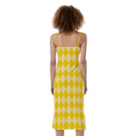 Yellow Harlequin Pattern Print Slim Fit Midi Cami Dress