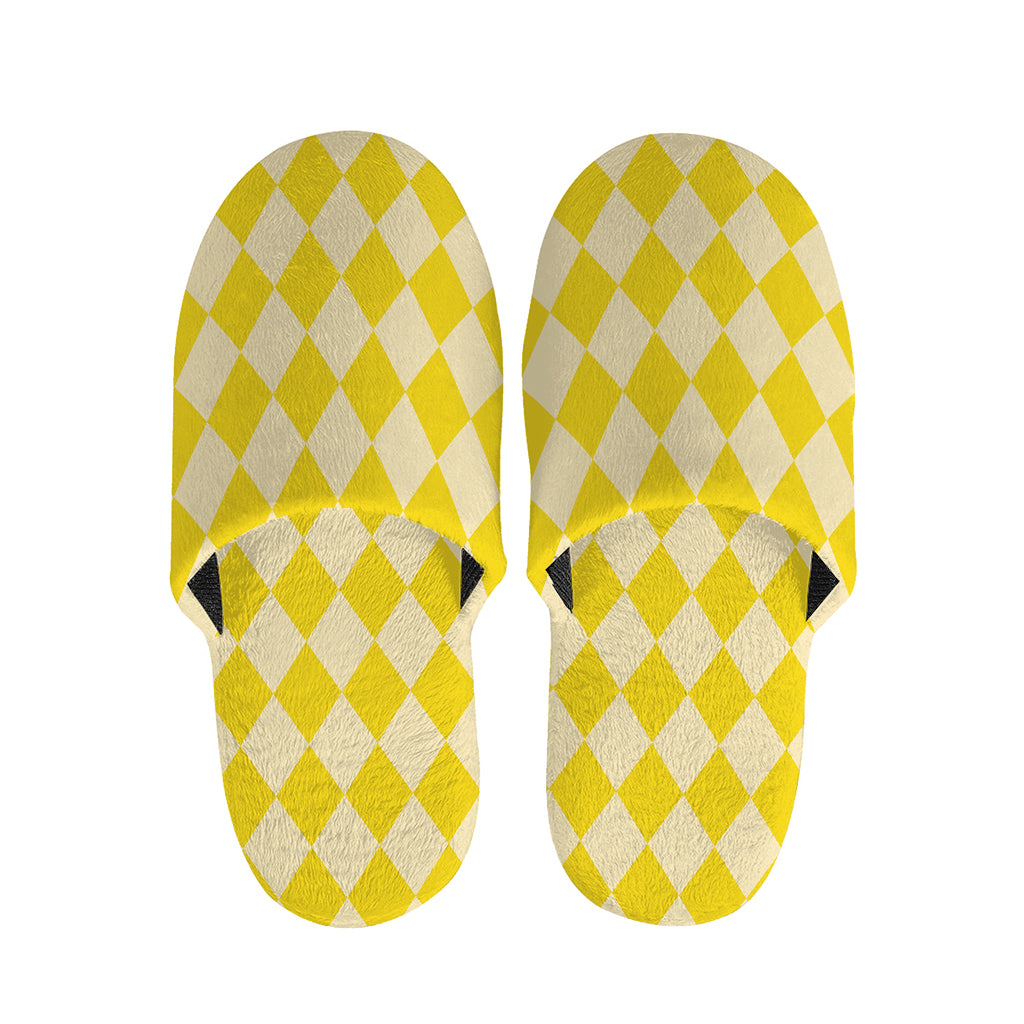 Yellow Harlequin Pattern Print Slippers
